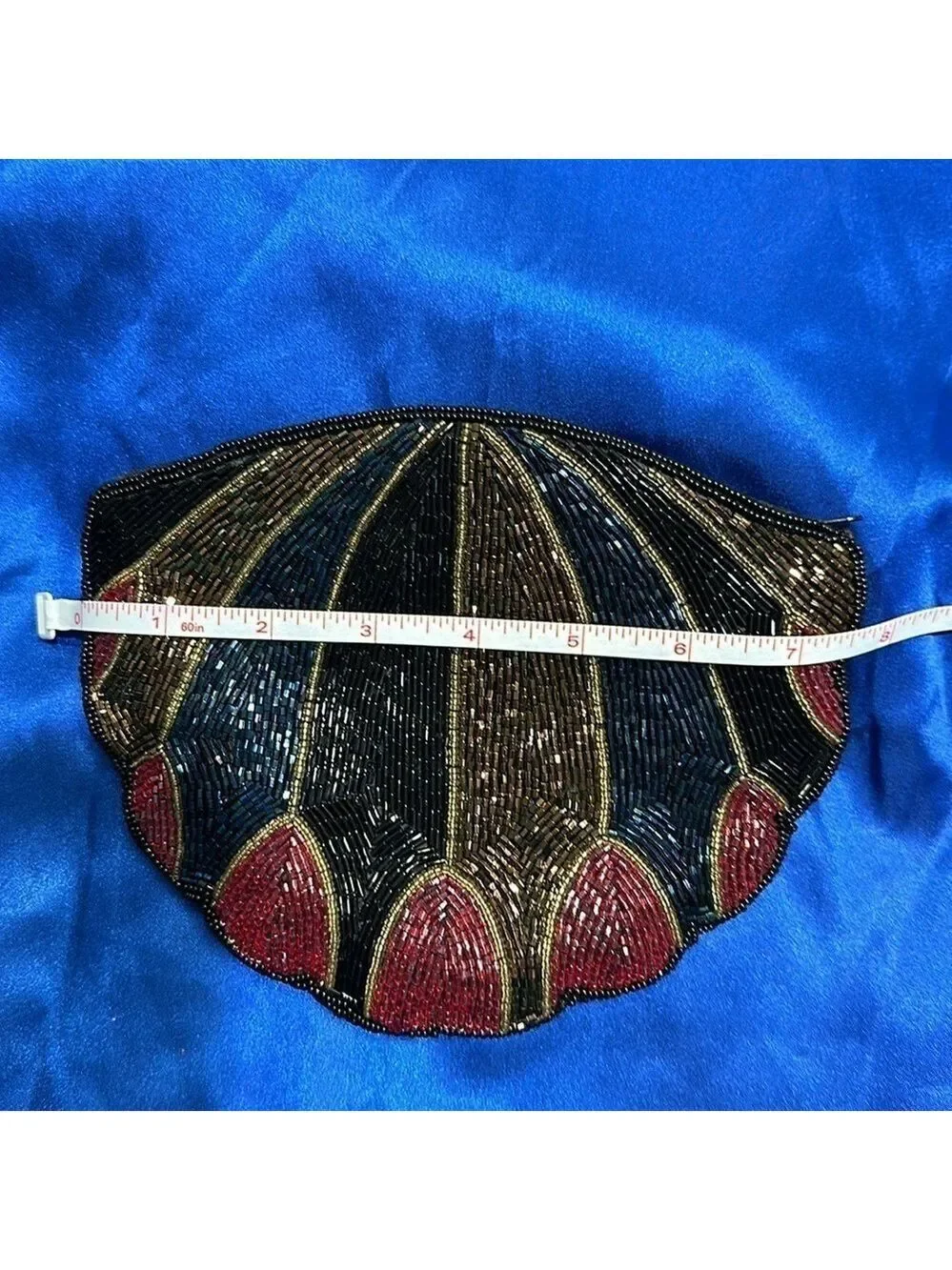 Beaded Scalloped Edged Clam shell Vintage Clutch Evening Bag with Satin lining